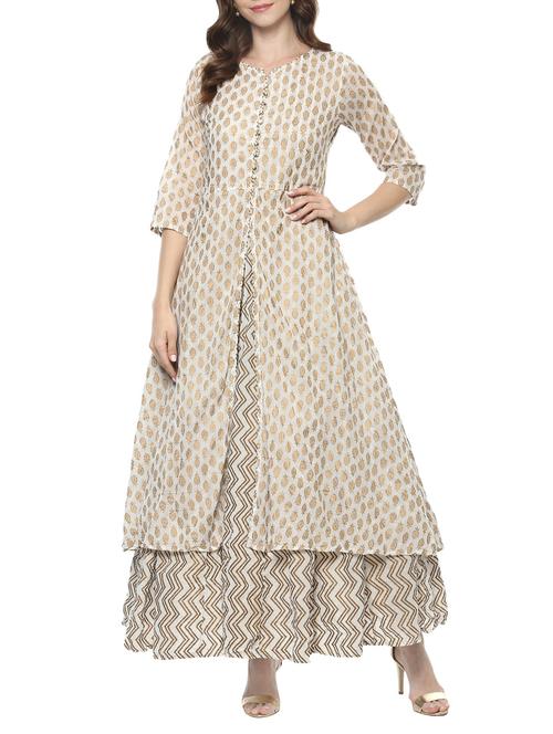 beige cotton layered kurta - 14780520 - Very Small Image - 1