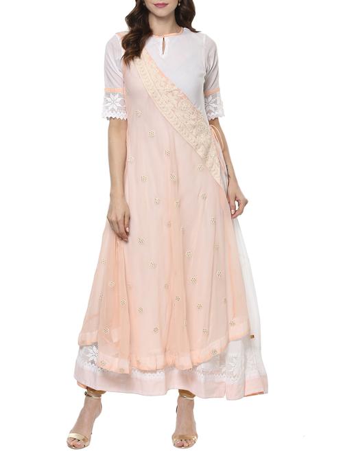 white & peach georgette layered kurta - 14780532 - Very Small Image - 1