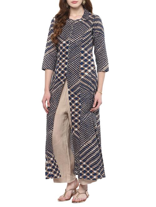 blue cotton high-slit kurta - 14780533 - Very Small Image - 1