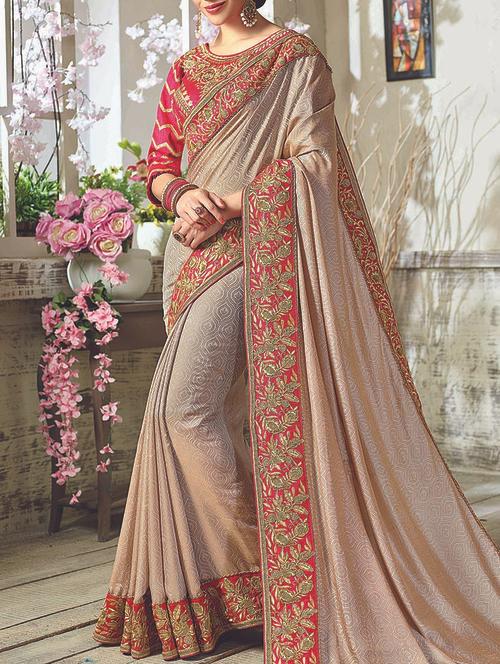 beige woven saree with blouse - 14780917 - Very Small Image - 1