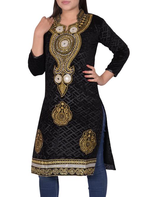 black velvet straight kurta - 14783082 - Very Small Image - 1