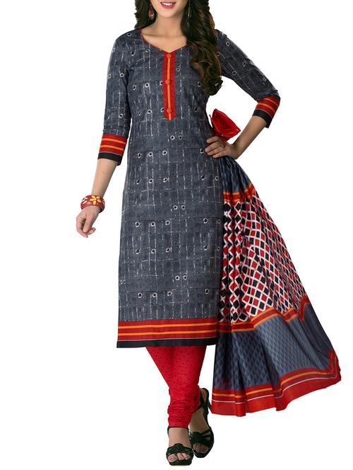 grey cotton printed unstitched suit - 14785403 - Very Small Image - 1
