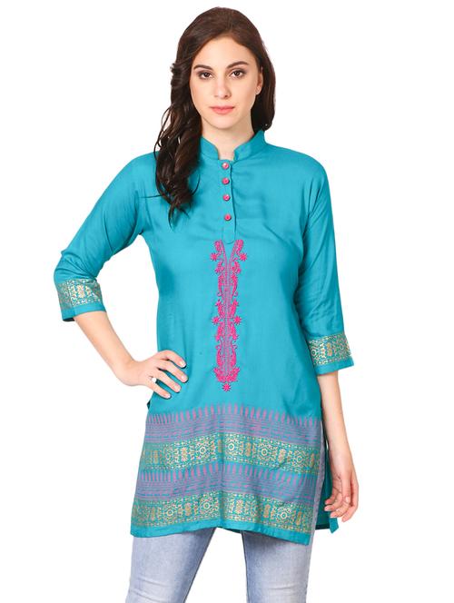 blue rayon straight kurti - 14785687 - Very Small Image - 1