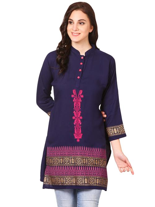 blue rayon straight kurti - 14785690 - Very Small Image - 1