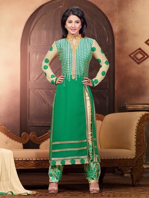 green georgette unstitched churidaar suits - 14785809 - Very Small Image - 1