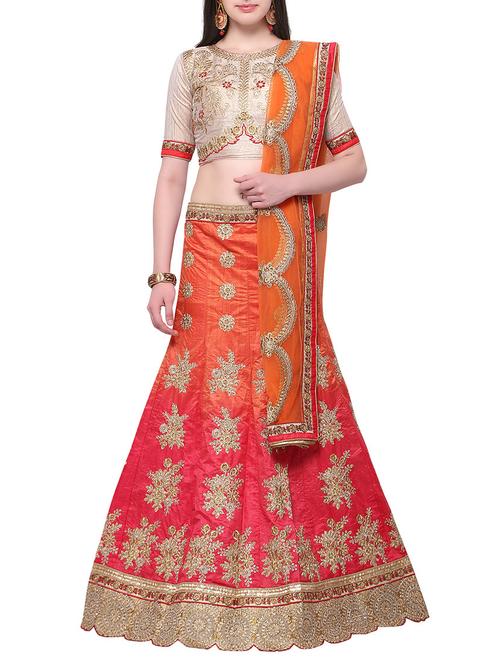 orange silk panelled lehenga - 14785821 - Very Small Image - 1