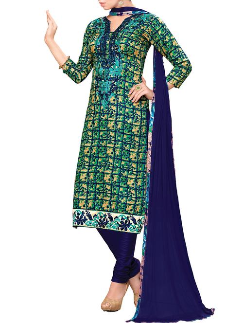 green cotton embroidered unstitched suit - 14785998 - Very Small Image - 1