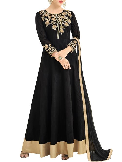 black embroidered semi-stitched suit - 14786010 - Very Small Image - 1
