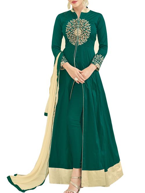 green embroidered semi-stitched suit - 14786014 - Very Small Image - 1