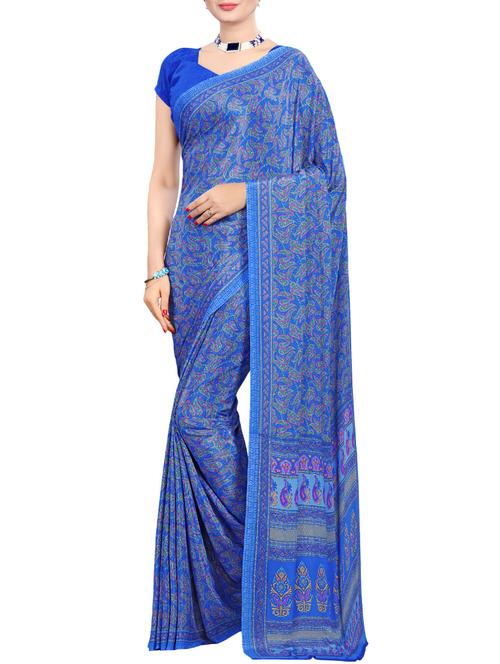 blue printed saree with blouse - 14786327 - Very Small Image - 1