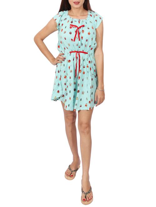 blue printed belted dress - 14787648 - Very Small Image - 1