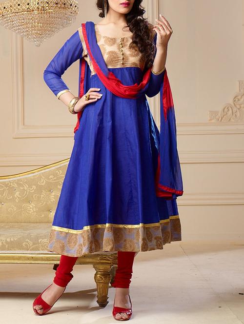 blue silk unstitched suit - 14787797 - Very Small Image - 1