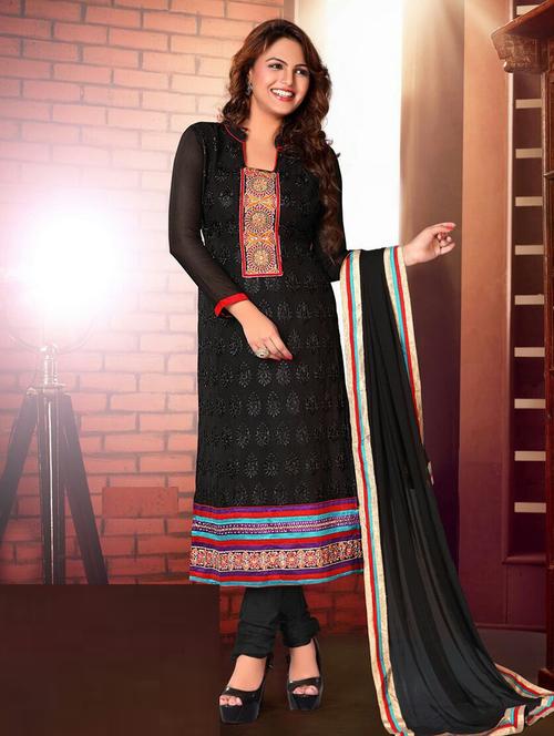 black georgette embroidered unstitched suit - 14788355 - Very Small Image - 1