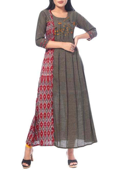 grey cotton flared kurta - 14788432 - Very Small Image - 1