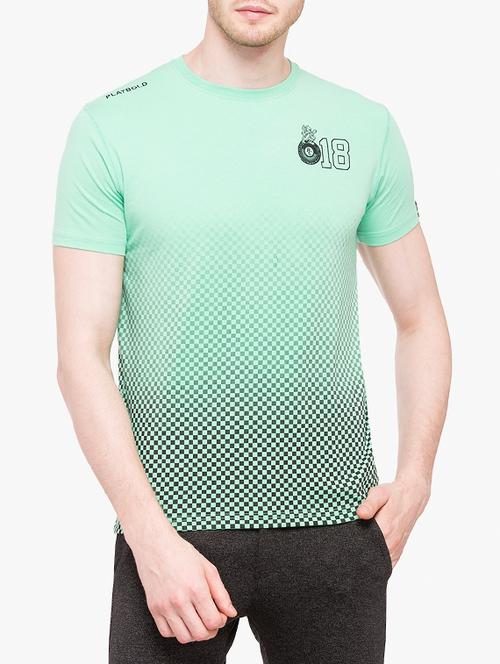 aqua blue cotton all over print t-shirt - 14789544 - Very Small Image - 1