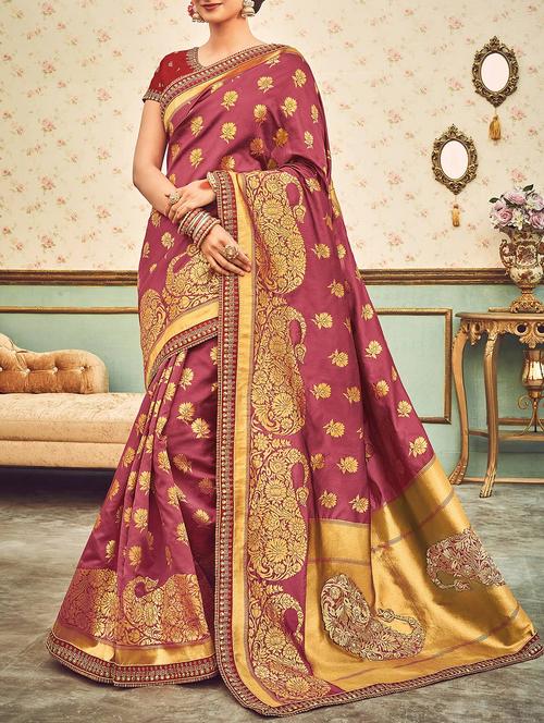magenta silk saree with blouse - 14789697 - Very Small Image - 1