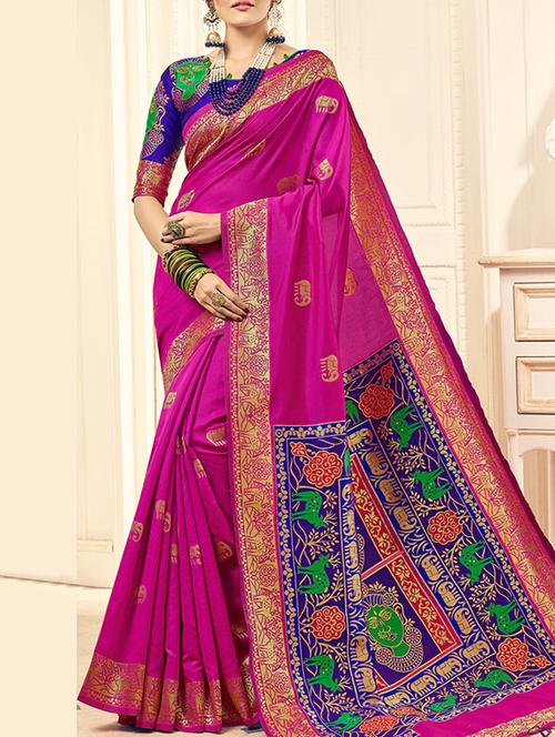 zari woven saree with blouse - 14789796 - Very Small Image - 1