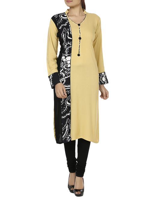 beige viscose straight kurta - 14790239 - Very Small Image - 1