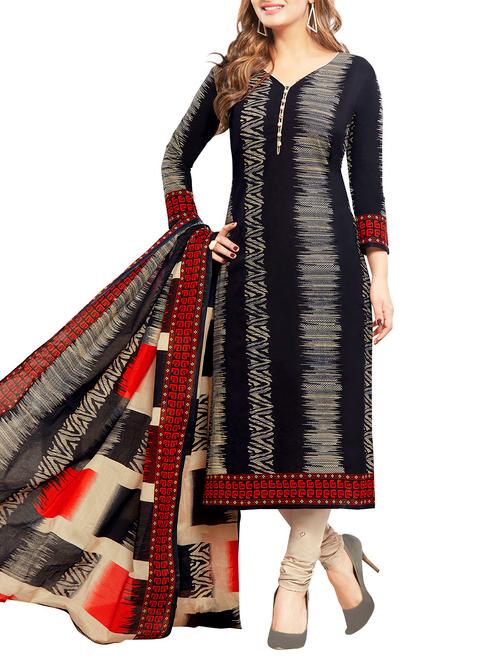 black cotton printed unstitched suit - 14790422 - Very Small Image - 1