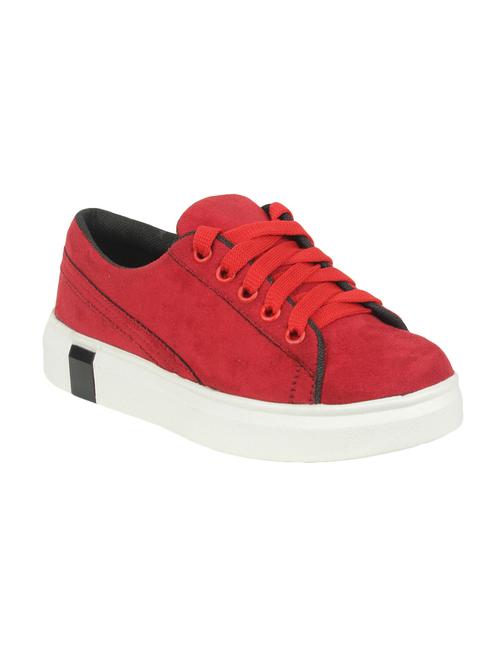 red faux leather laceup sneakers - 14791360 - Very Small Image - 1