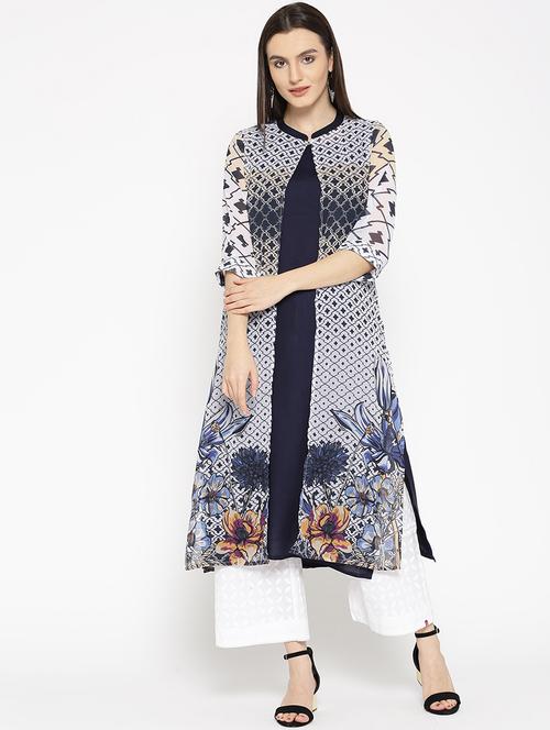 blue rayon layered kurta - 14791896 - Very Small Image - 1