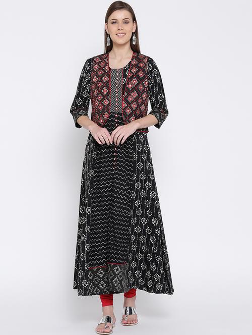 black cotton aline kurta - 14792114 - Very Small Image - 1