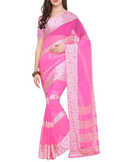 baby pink printed saree with blouse - 14792150 - Very Small Image - 1