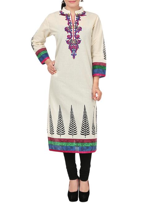 cream cotton straight kurta - 14792631 - Very Small Image - 1