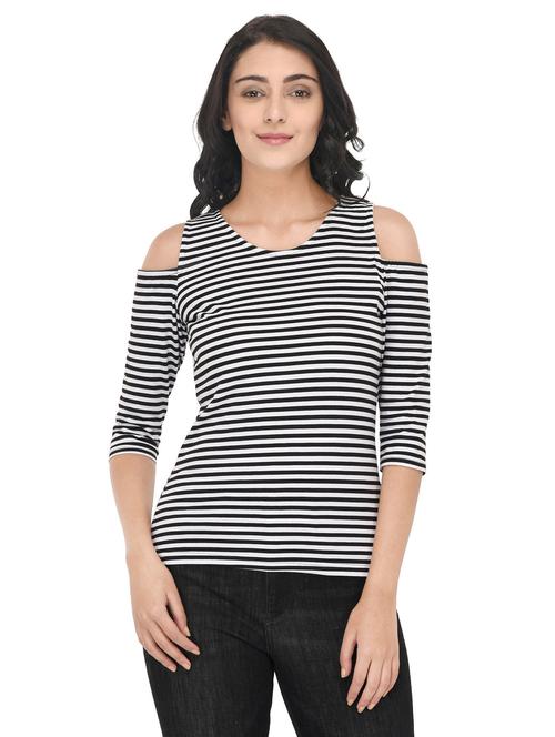 cold shoulder striped tee - 14792977 - Very Small Image - 1
