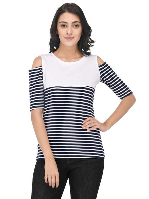 cold shoulder striped tee - 14792982 - Very Small Image - 1