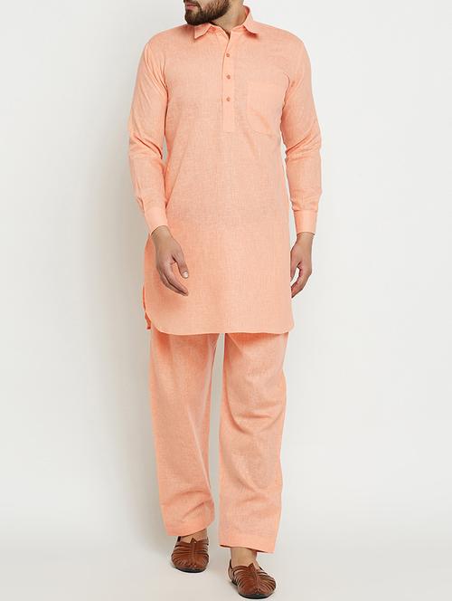 orange cotton pathani ethnic wear set - 14794132 - Very Small Image - 1