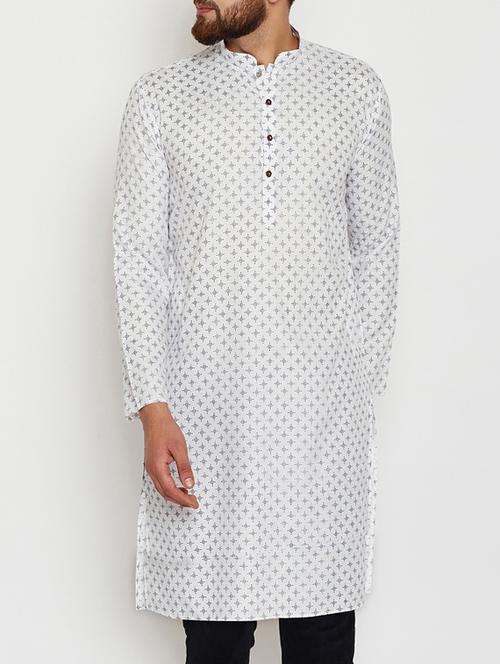 white cotton long kurta - 14794309 - Very Small Image - 1