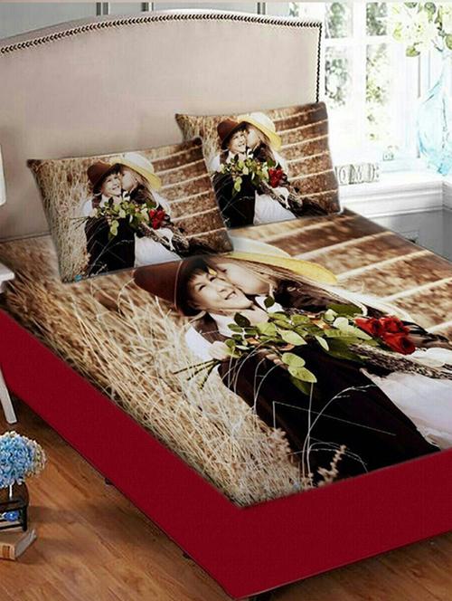 velvet digitally printed double bed sheet with 2 pillow covers - 14794395 - Very Small Image - 1