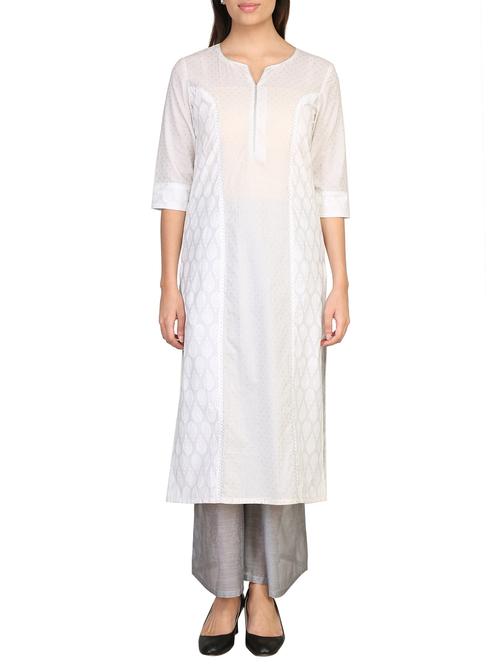 white cotton straight kurta - 14796028 - Very Small Image - 1