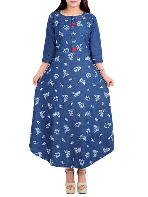blue denim asymmetric kurta - 14798287 - Very Small Image - 1