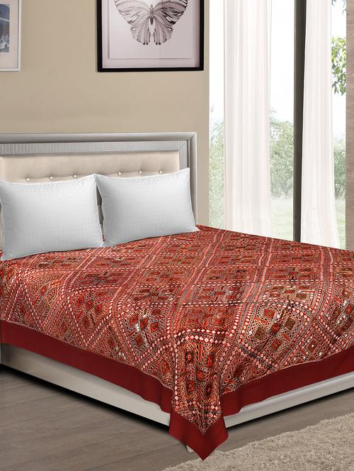leaf/jalebi cut work cotton double bedsheet - 14798437 - Very Small Image - 1