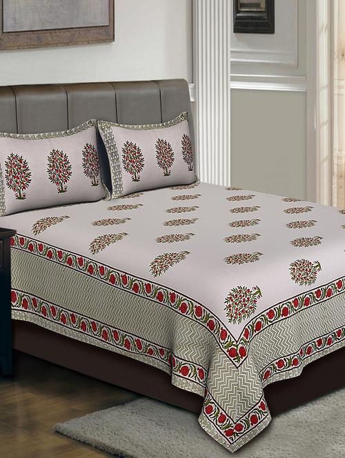 hand block cotton double bedsheet with 2 pillow covers - 14798445 - Very Small Image - 1