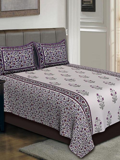 hand block cotton double bedsheet with 2 pillow covers - 14798456 - Very Small Image - 1