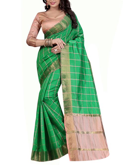 checkered chanderi saree with blouse - 14800325 - Very Small Image - 1