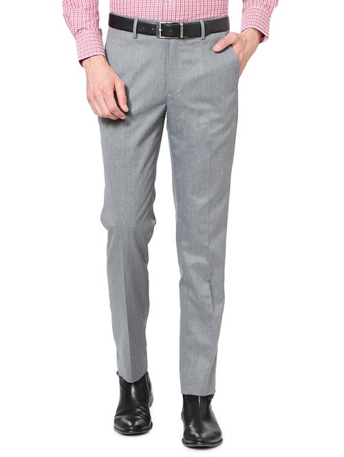 grey solid flat front formal trouser - 14801718 - Very Small Image - 1