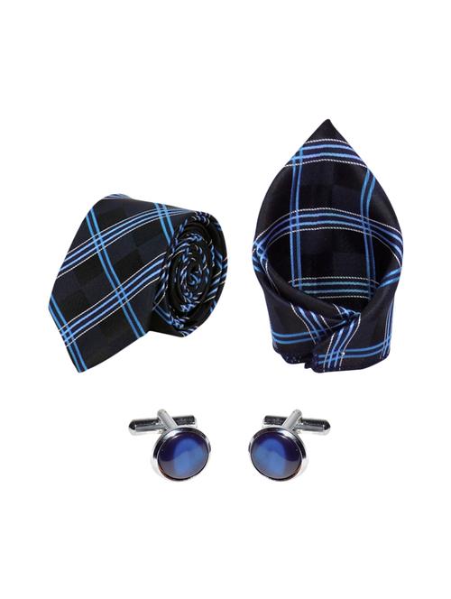blue micro fiber tie with cufflinks and handkerchief - 14804891 - Very Small Image - 1