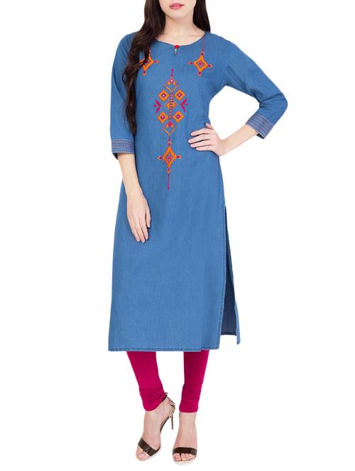 blue denim straight kurta - 14804928 - Very Small Image - 1