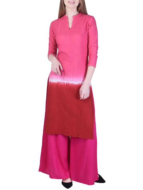 adesa pink cotton straight kurta - 14805243 - Very Small Image - 1