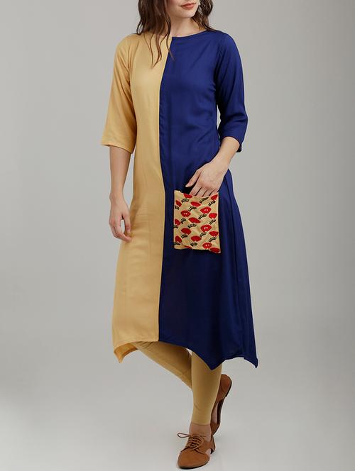 asymmetric color block kurta - 14806404 - Very Small Image - 1