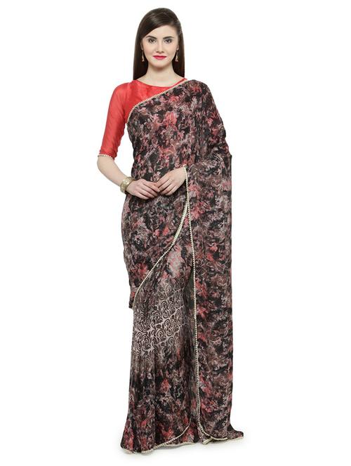 women's printed black colored saree - 14806936 - Very Small Image - 1