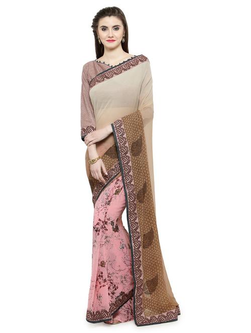 beige georgette printed saree with blouse - 14806980 - Very Small Image - 1