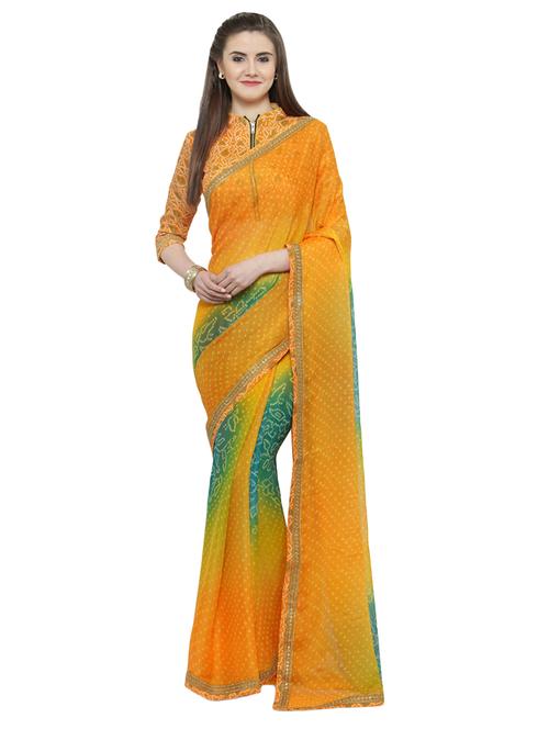women's bandhani mustard colored saree - 14806996 - Very Small Image - 1