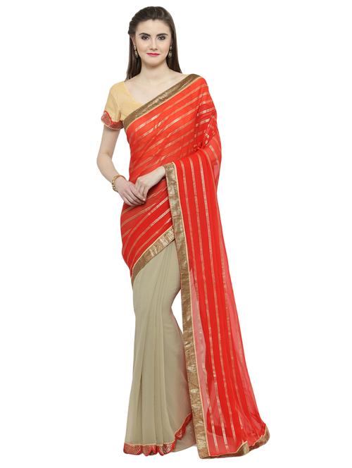 red georgette half and half saree with blouse - 14807084 - Very Small Image - 1