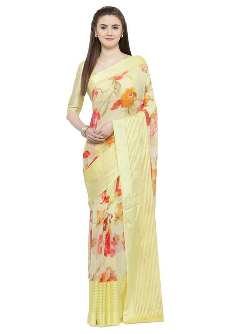 yellow silk printed saree with blouse - 14807108 - Very Small Image - 1