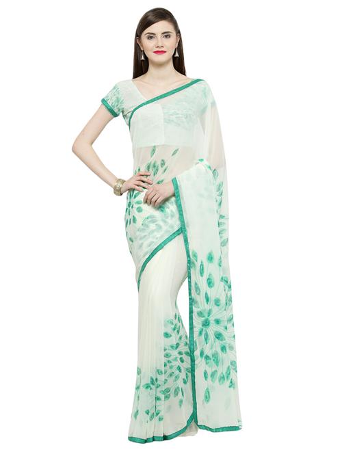 women's quirky white colored saree with blouse - 14807140 - Very Small Image - 1